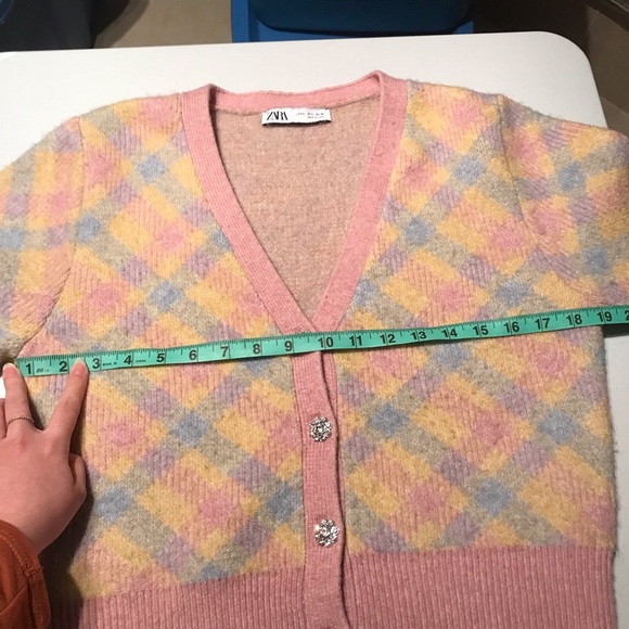 Zara Pastel Knit Argyle Jewel Button Cardigan Sweater - Picture 7 of 13